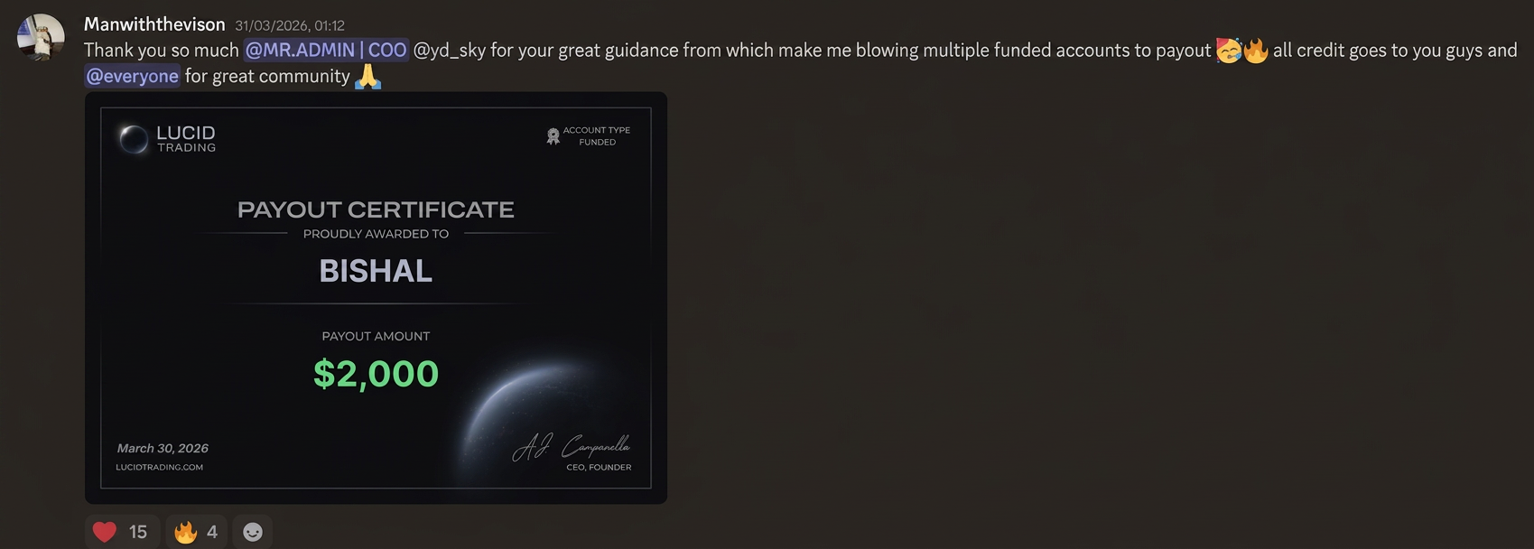 Bishal - Payout · $2,000 (Lucid Trading)