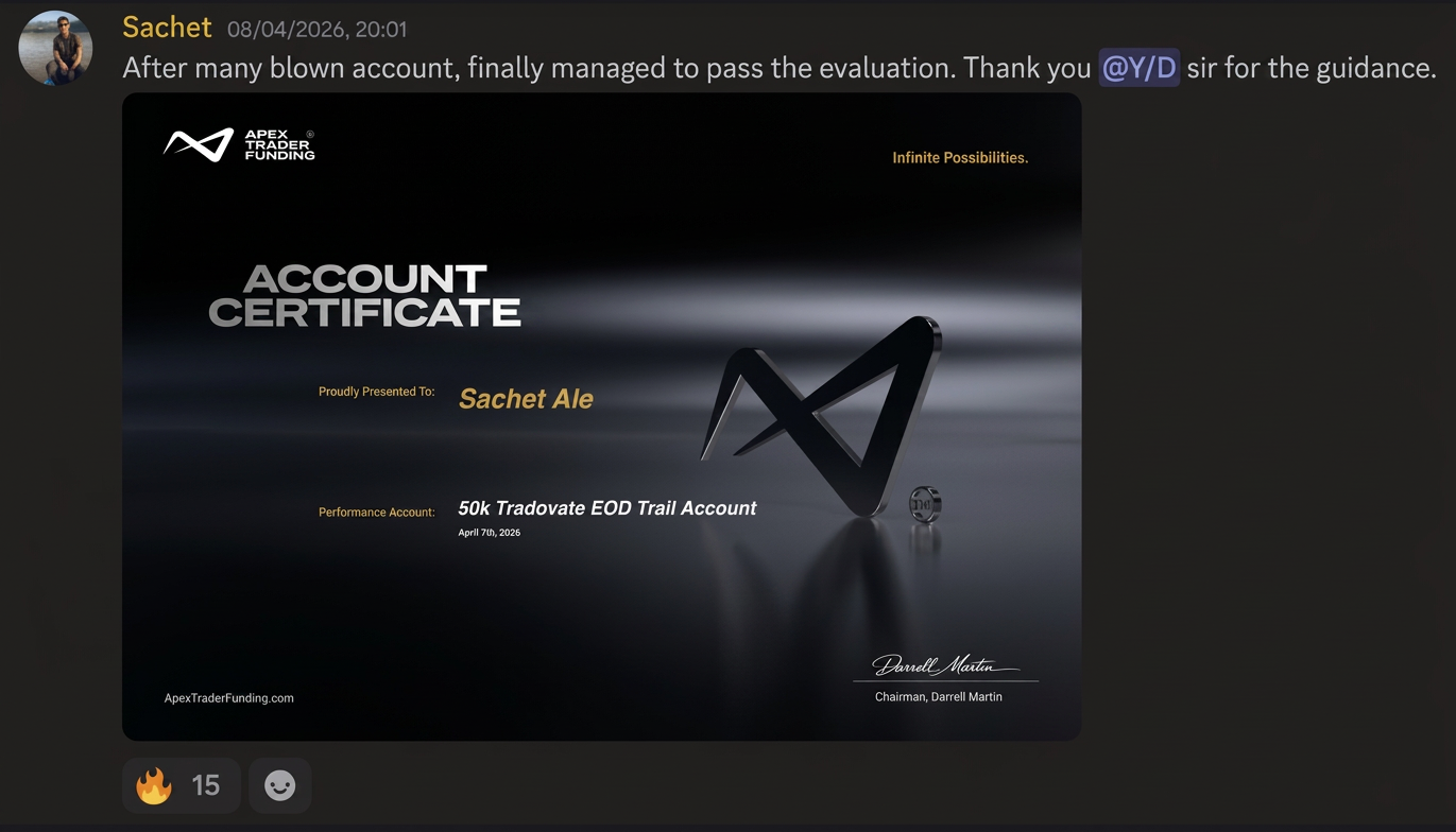 Sachet Ale - 50K Tradovate Eval Passed (Apex Trader Funding)